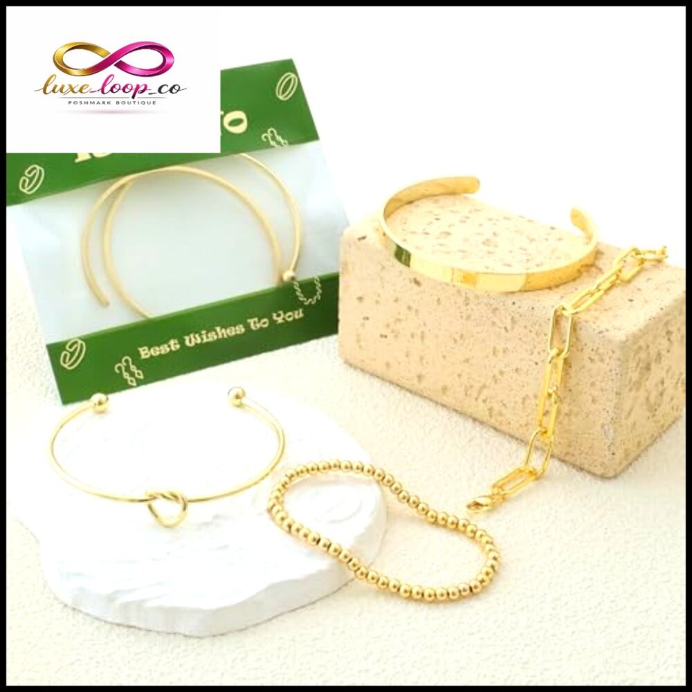 Gold Plated Cuff Bracelets Stack Set Non Tarnish … - image 6